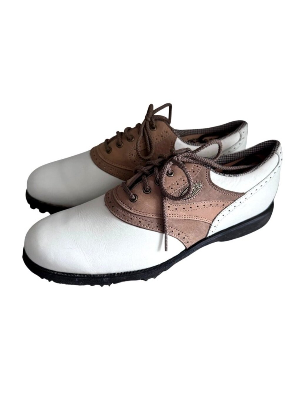 FootJoy Womens Golf Shoes Leather Upper Size 8.5 Narrow Tan/White Classic